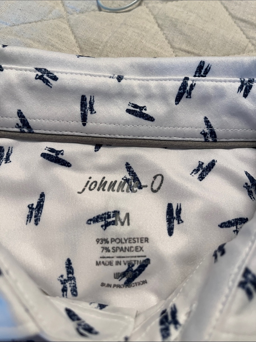 johnnie-O White Polo with Navy Surf Print and Auburn Patch - Picture 3 of 3